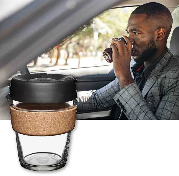 drinking coffee in car